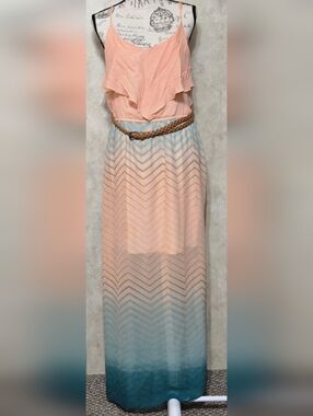 Ruffle Top Chevron Stripe Ombre Maxi Dress Marucies Brand Size XL